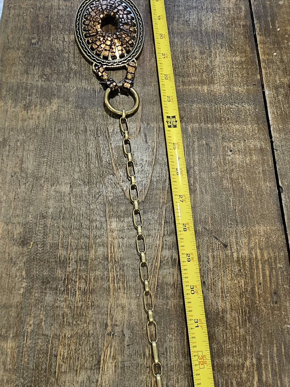 Chico's Vintage Gold-Tone Filigree Belt with Brown Mosaic Inlay - Picture 8 of 8